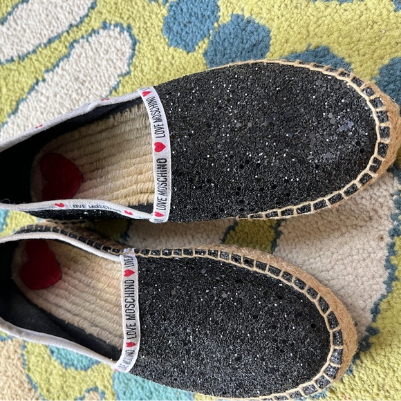 LOVE MOSCHINO BLACK Sequins ESPADRILLES Size 38 excellent but shows wear - Picture 3 of 5